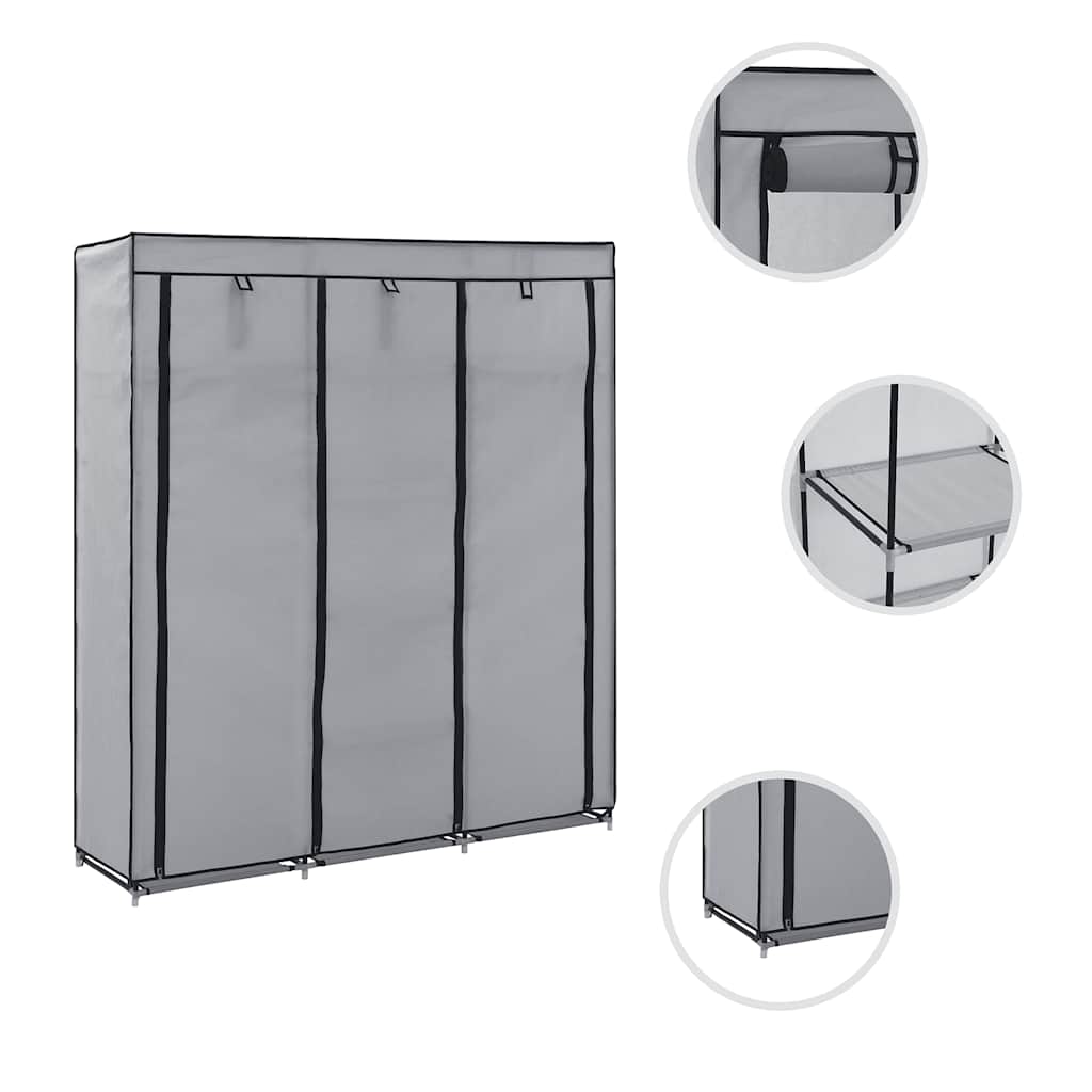 Kleiderschrank mit Fächern und Stangen Grau 150x45x175cm Stoff