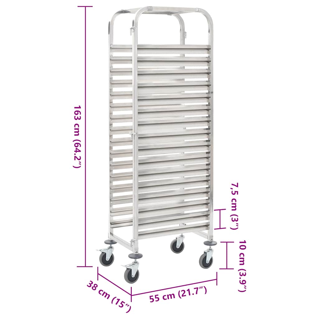 Tablettwagen für 16 Tabletts 38x55x163 cm Edelstahl