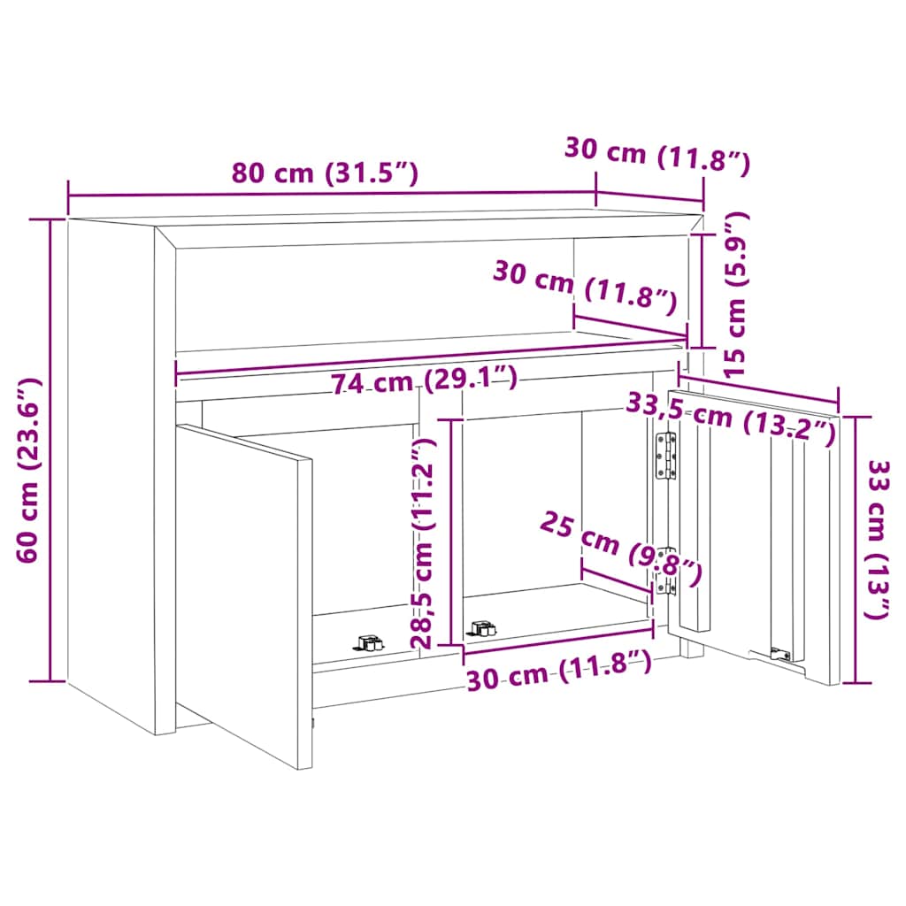 Sideboard 80x30x60 cm Massivholz Teak
