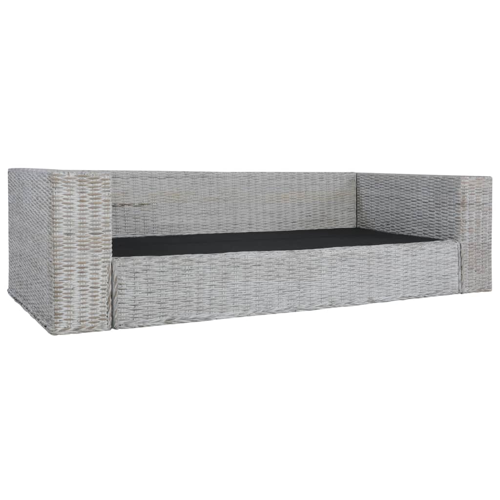 3-Sitzer-Sofa mit Kissen Grau Natürliches Rattan