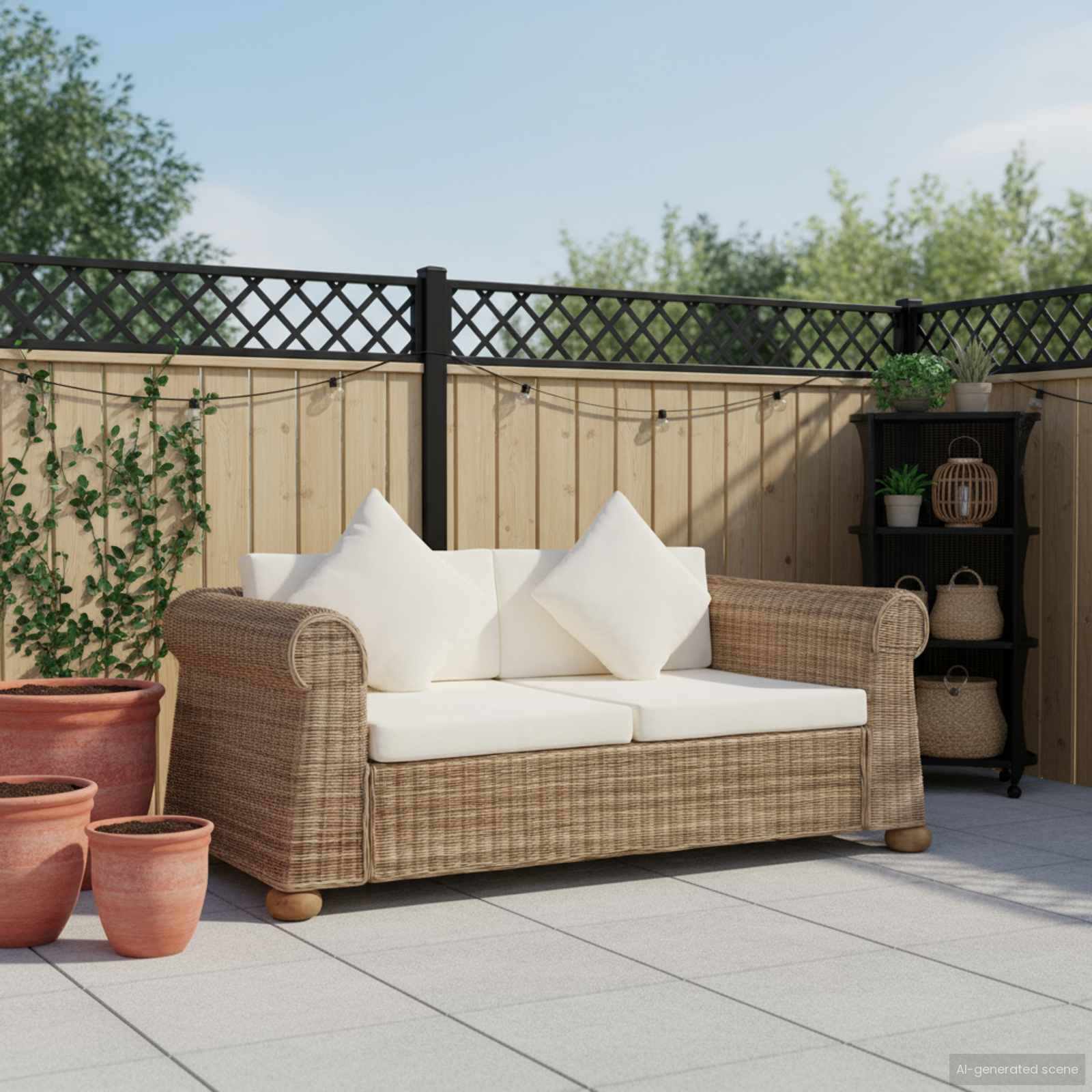 2-Sitzer-Sofa mit Kissen Natur Rattan