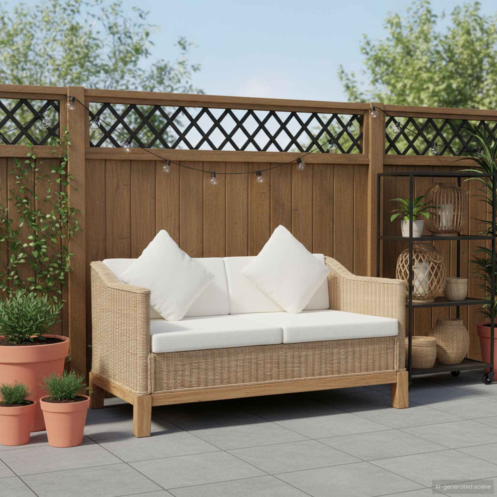 2-Sitzer-Sofa mit Kissen Natürliches Rattan