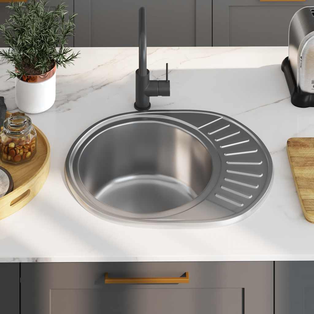 Einbauspüle mit Sieb und Siphon Oval Edelstahl