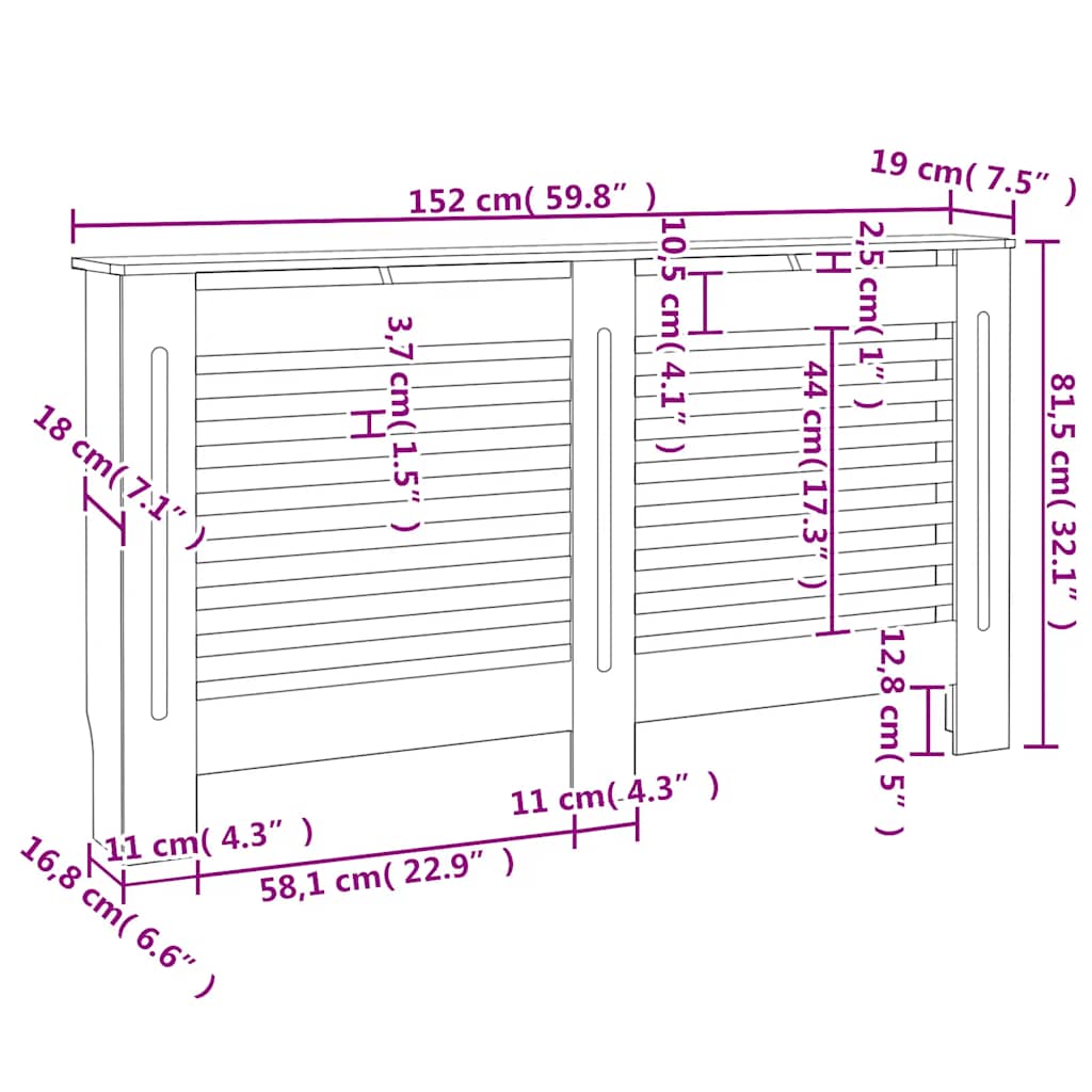 Heizkörperabdeckung Weiß 152×19×81,5 cm MDF