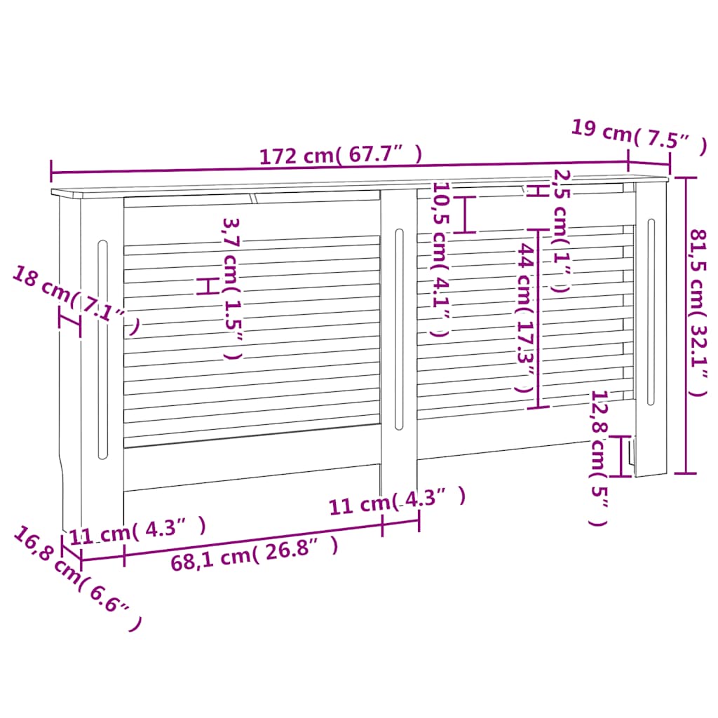 Heizkörperabdeckung Weiß 172×19×81,5 cm MDF