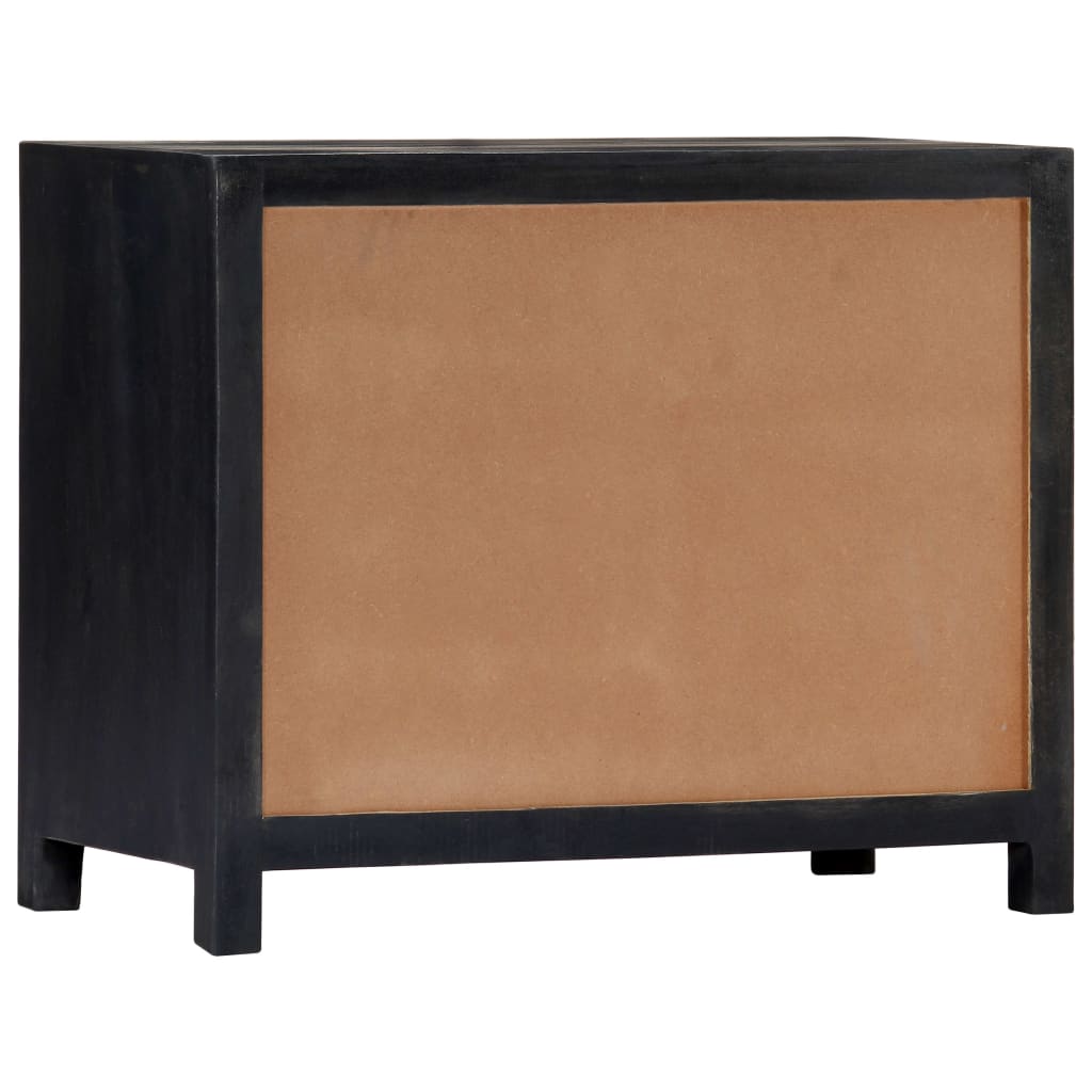 Beistellschrank Handgeschnitzt Grau 75x35x60cm Massivholz Mango