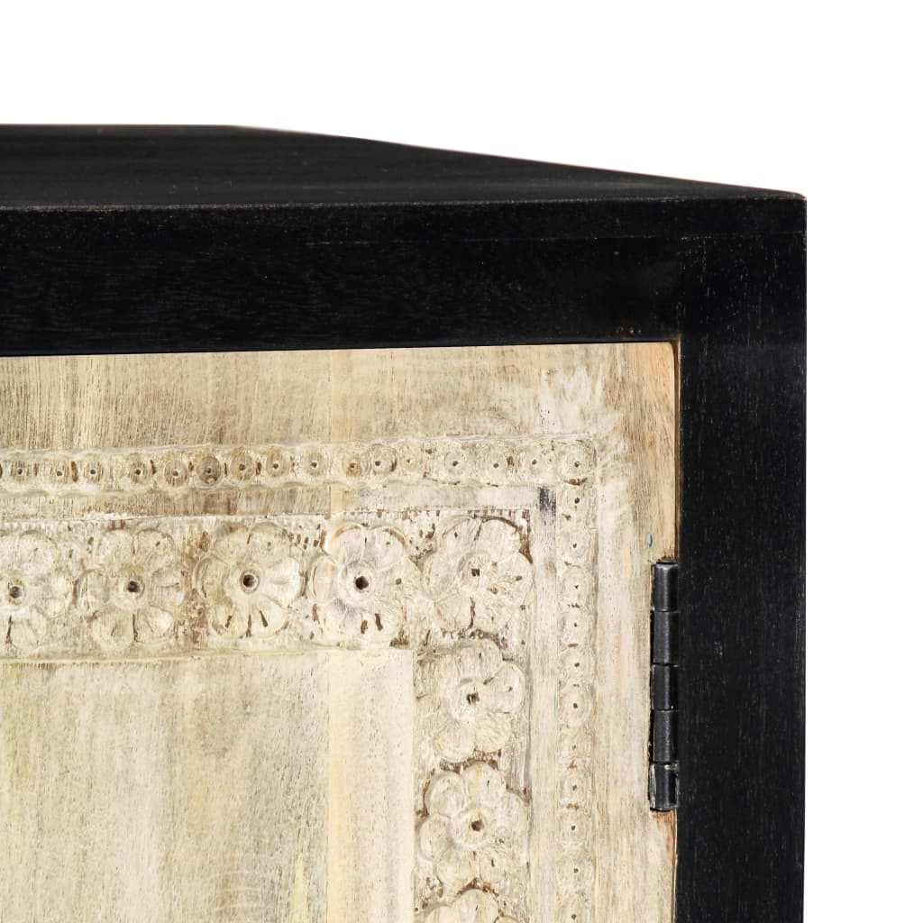 Beistellschrank Handgeschnitzt Grau 75x35x60cm Massivholz Mango