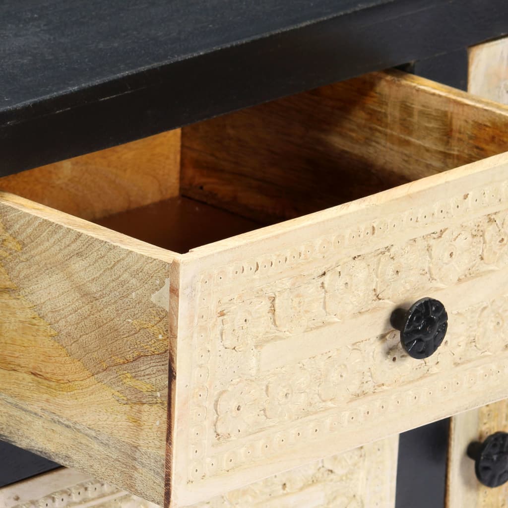 Beistellschrank Handgeschnitzt Grau 75x35x60cm Massivholz Mango