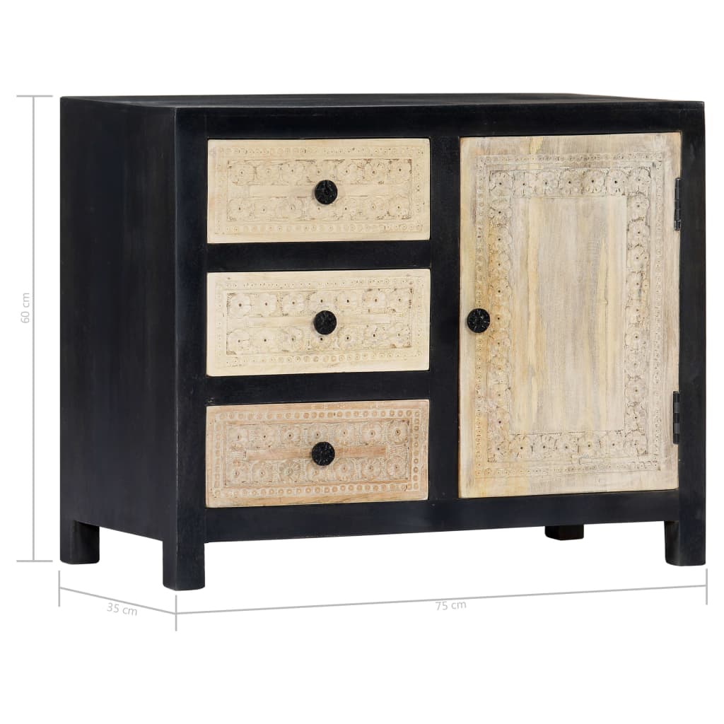 Beistellschrank Handgeschnitzt Grau 75x35x60cm Massivholz Mango