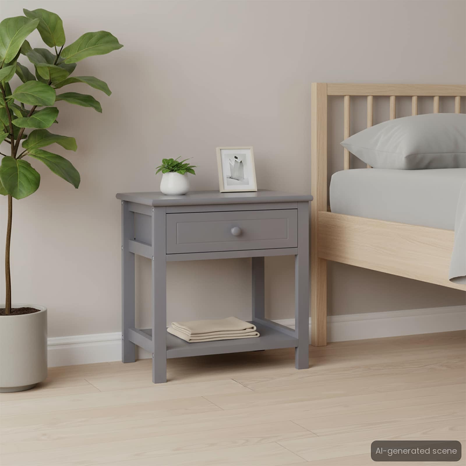Nachttisch Grau 40×29×42 cm Paulownia Holz