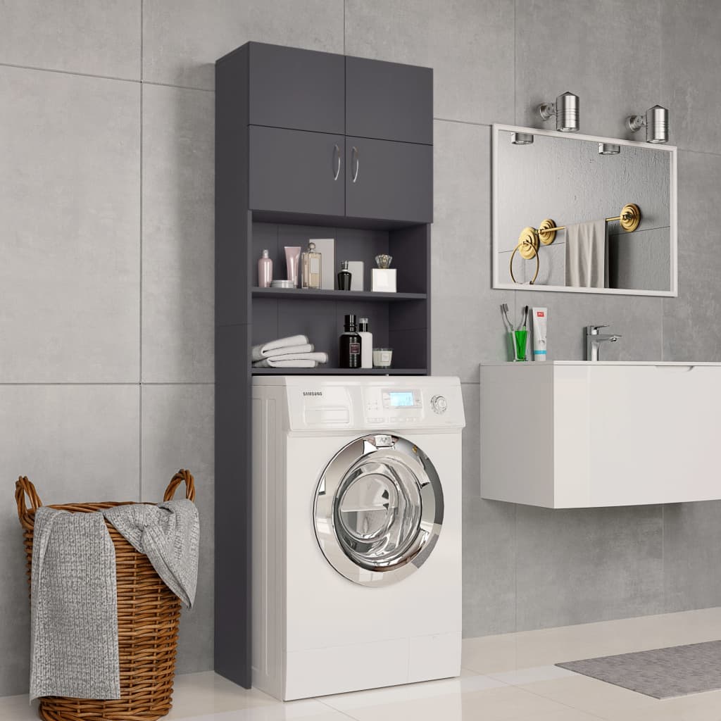 Waschmaschinenschrank Grau 64x25,5x190 cm Holzwerkstoff
