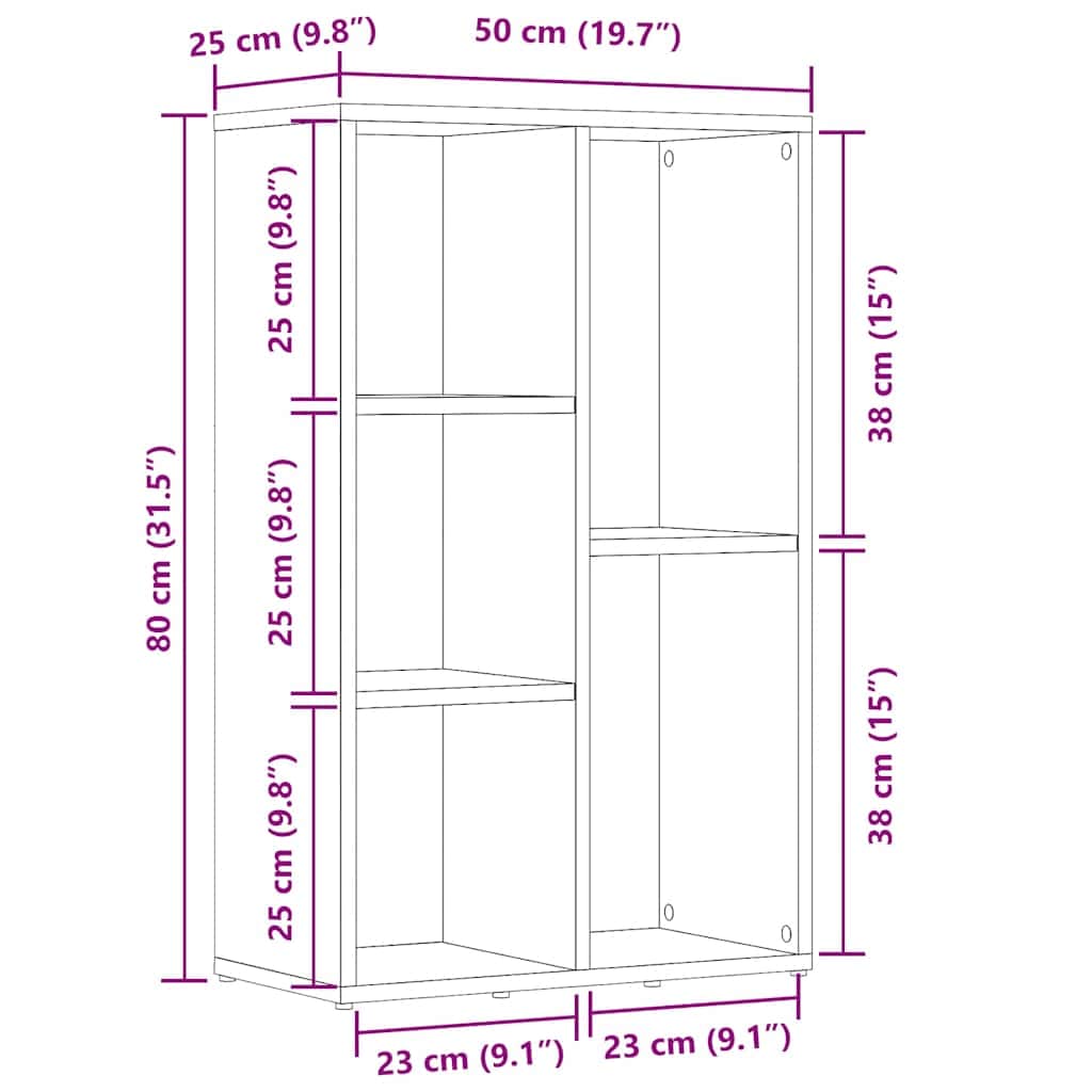Bücherregal/Sideboard Schwarz 50x25x80 cm Holzwerkstoff