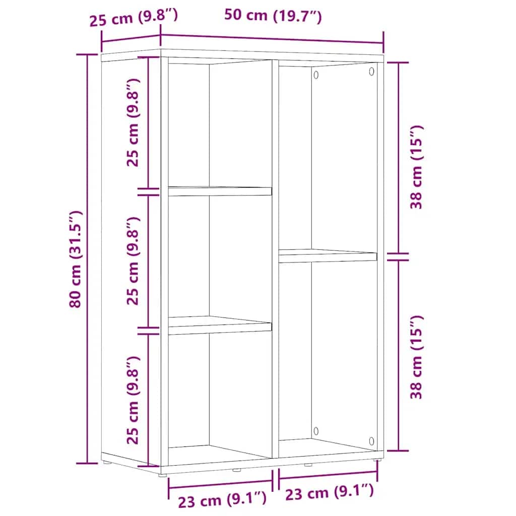 Bücherregal/Sideboard Sonoma Eiche 50x25x80 cm Holzwerkstoff