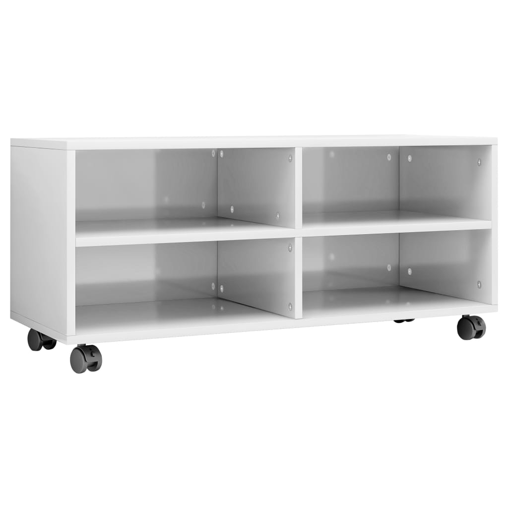 TV-Schrank mit Rollen Hochglanz-Weiß 90x35x35 cm Holzwerkstoff