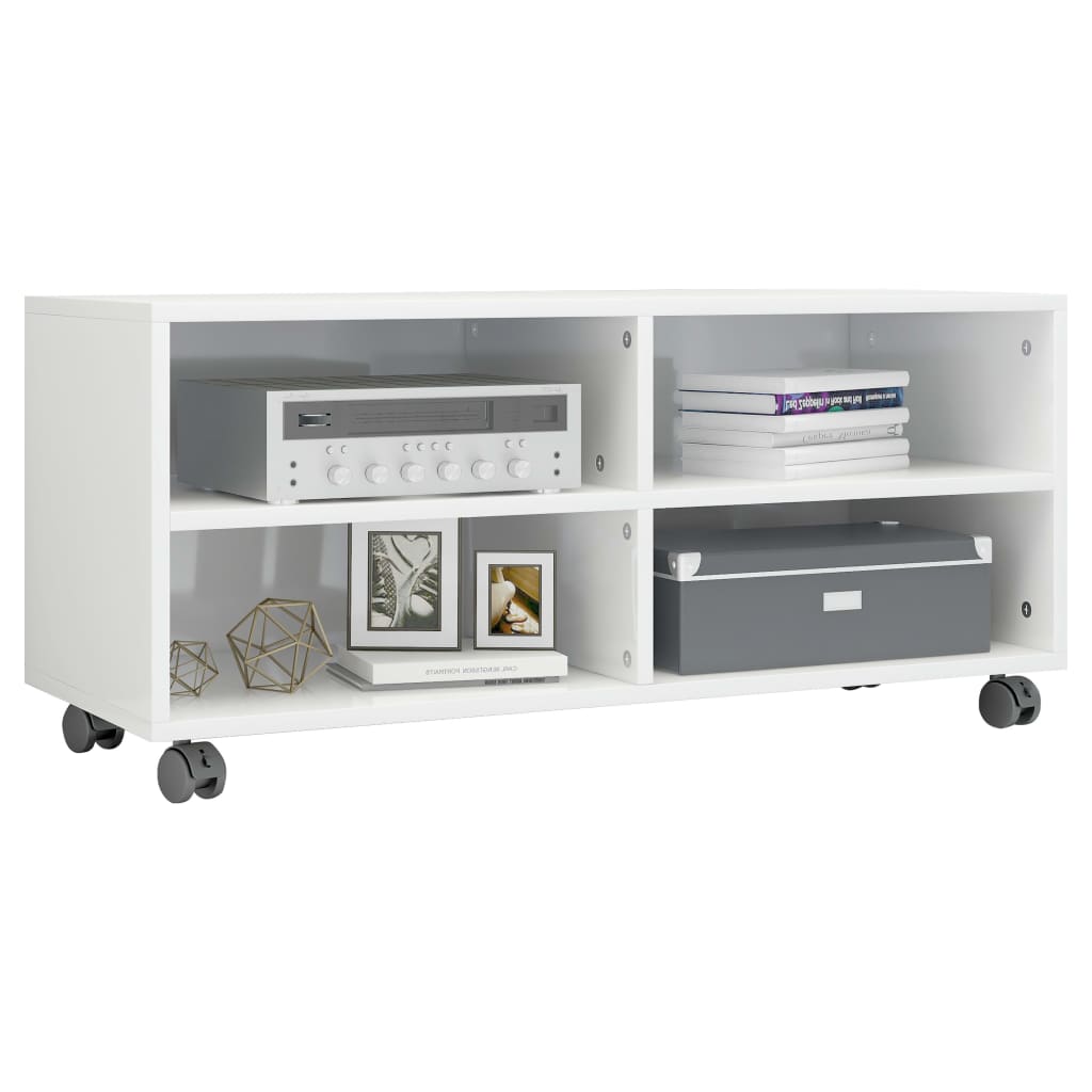 TV-Schrank mit Rollen Hochglanz-Weiß 90x35x35 cm Holzwerkstoff