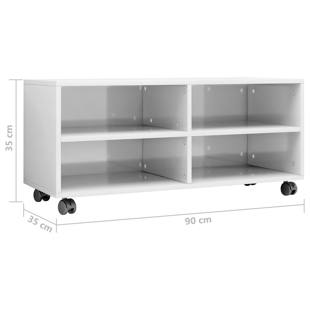TV-Schrank mit Rollen Hochglanz-Weiß 90x35x35 cm Holzwerkstoff