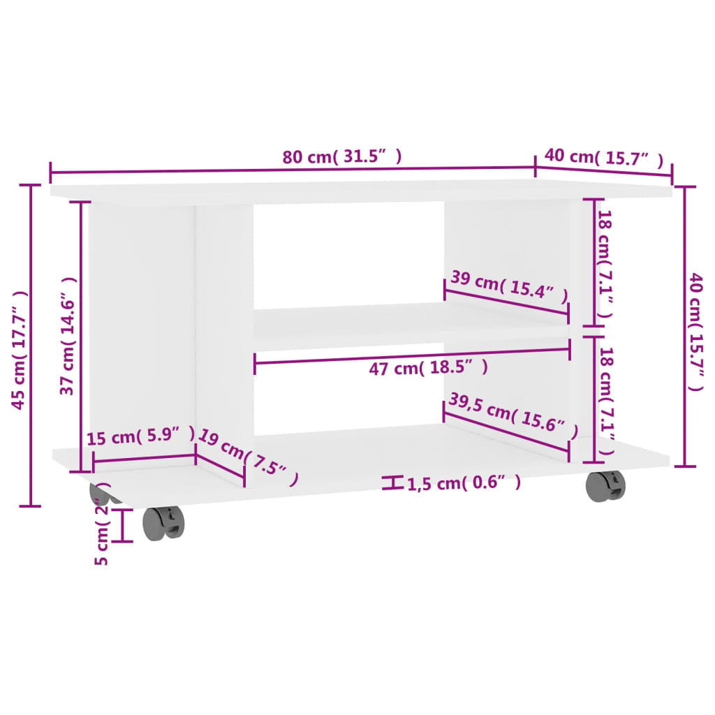 TV-Schrank mit Rollen Weiß 80x40x45 cm Holzwerkstoff