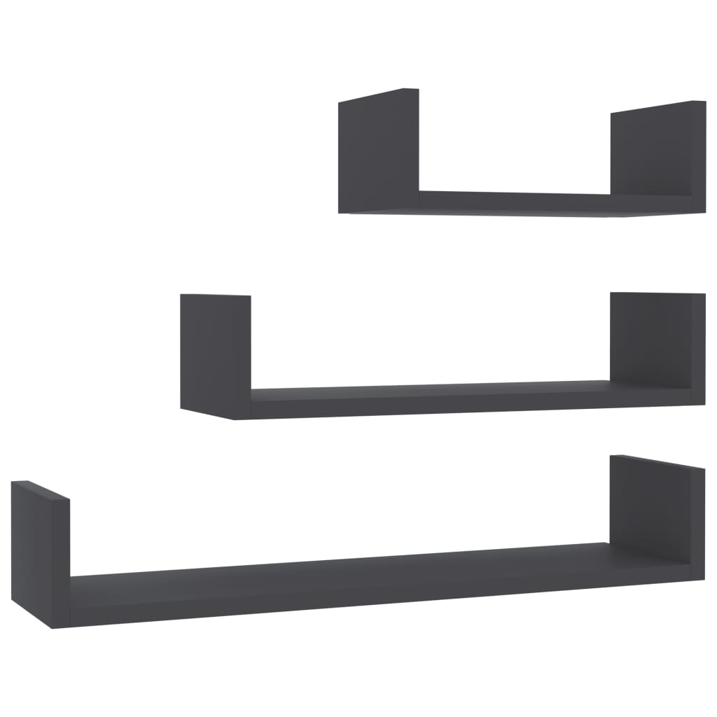 Wandregal 3 Stk. Grau Holzwerkstoff