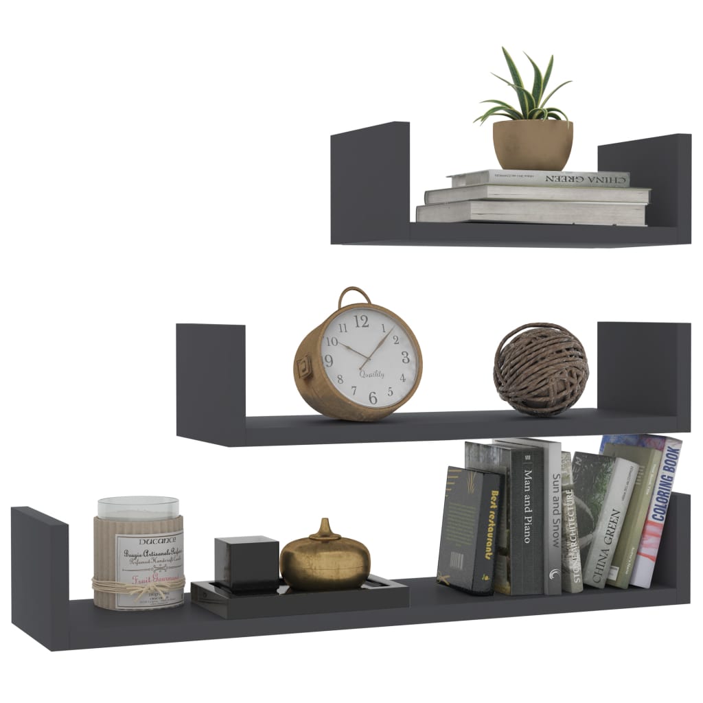 Wandregal 3 Stk. Grau Holzwerkstoff