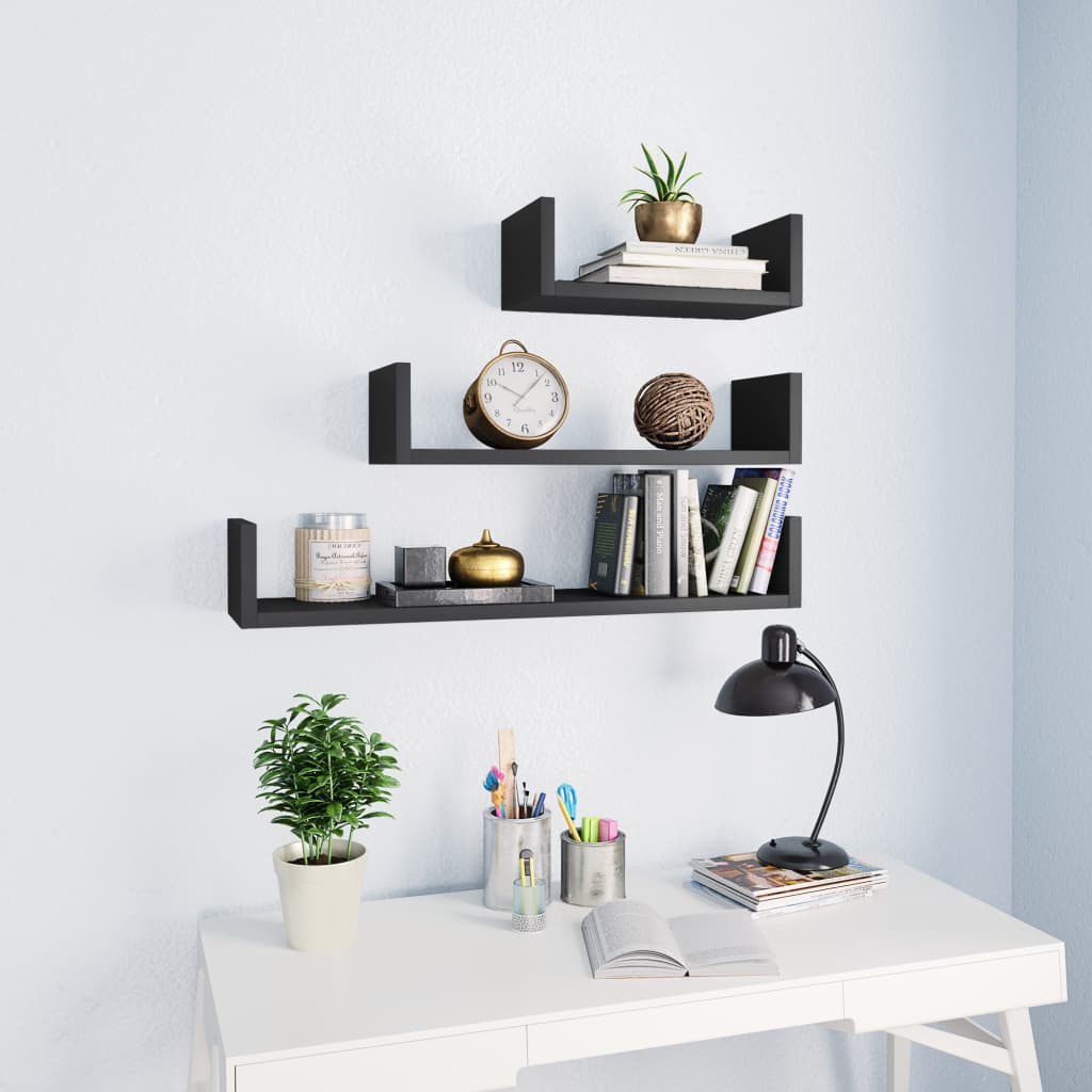 Wandregal 3 Stk. Grau Holzwerkstoff