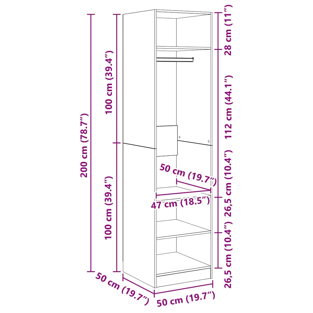Kleiderschrank Weiß 50x50x200 cm Holzwerkstoff