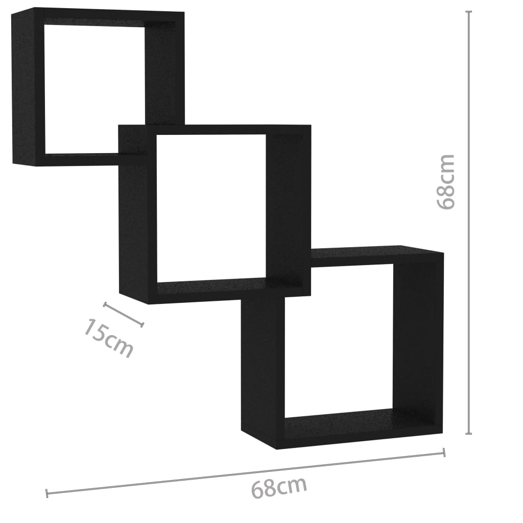 Cube Wandregale Schwarz 68x15x68 cm Holzwerkstoff