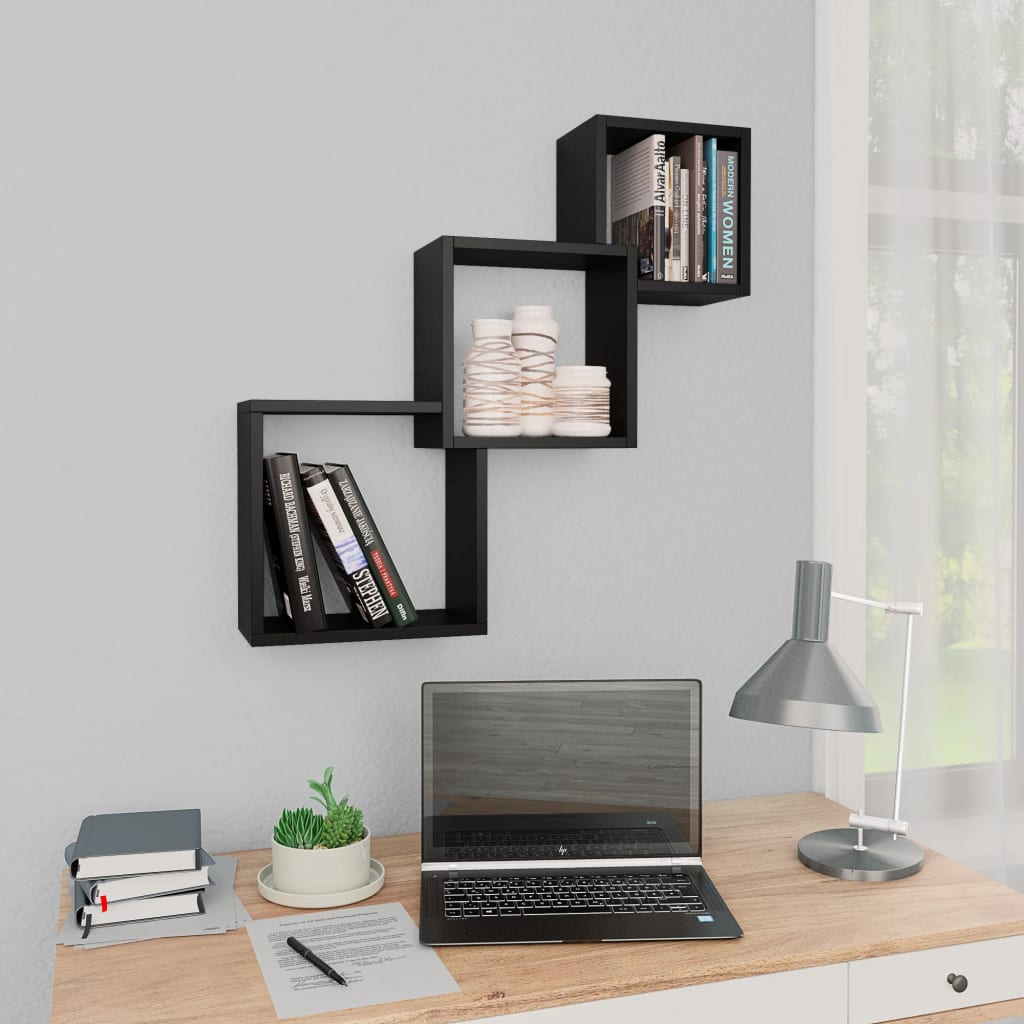 Cube Wandregale Schwarz 68x15x68 cm Holzwerkstoff