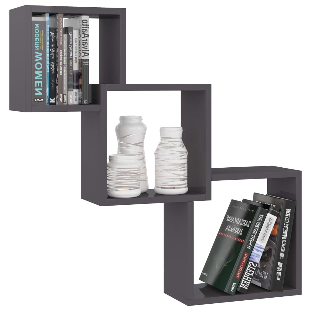 Cube Wandregale Hochglanz-Schwarz 68x15x68 cm Holzwerkstoff