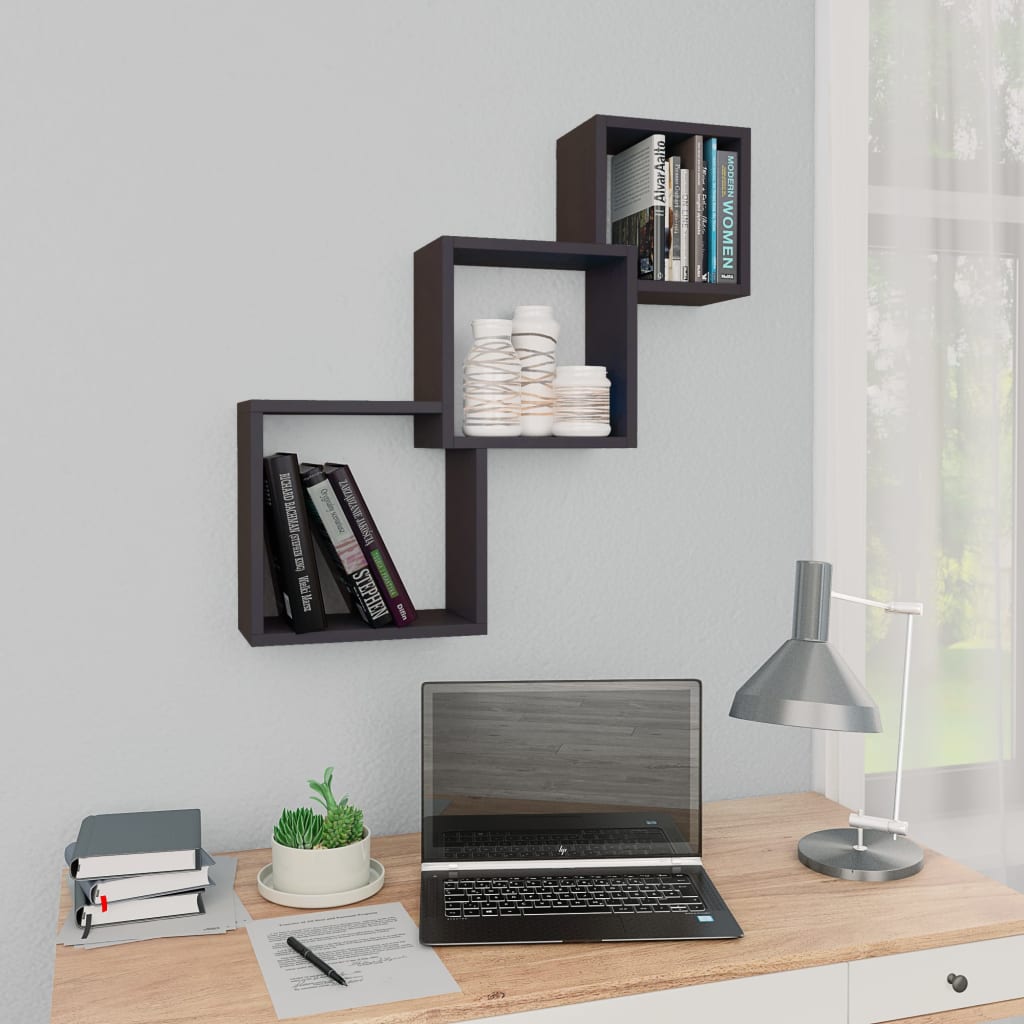 Cube Wandregale Hochglanz-Schwarz 68x15x68 cm Holzwerkstoff