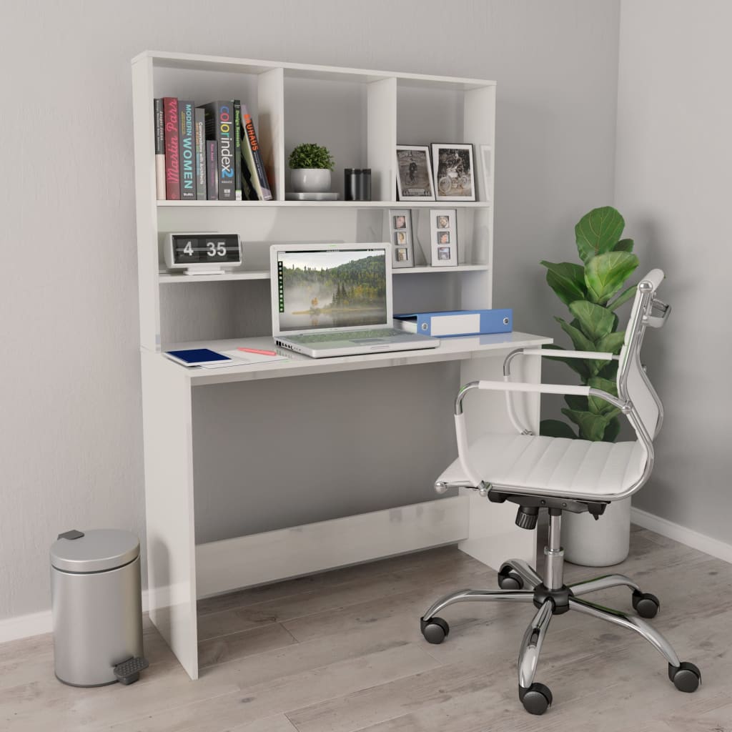 Schreibtisch mit Regalen Hochglanz-Weiß 110x45x157 cm