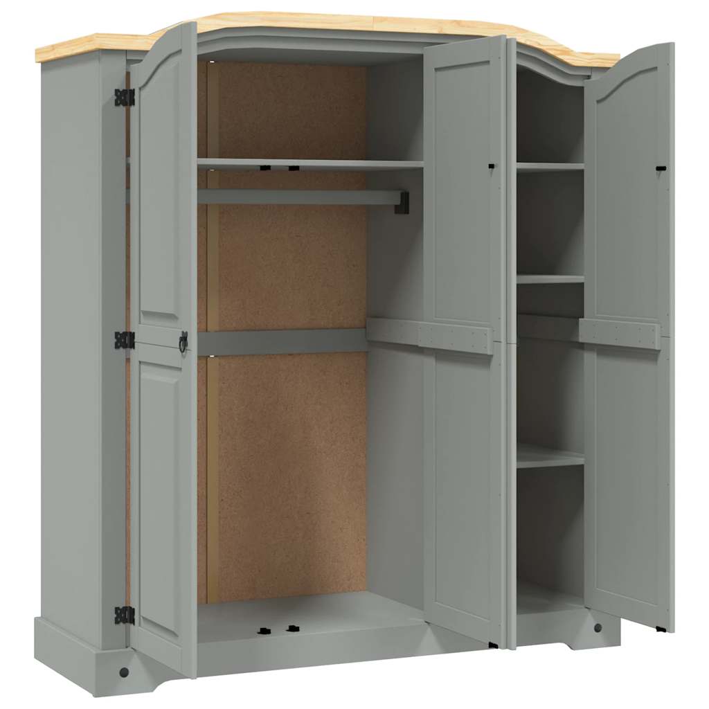 Kleiderschrank Mexiko-Stil Kiefernholz 3 Türen Grau