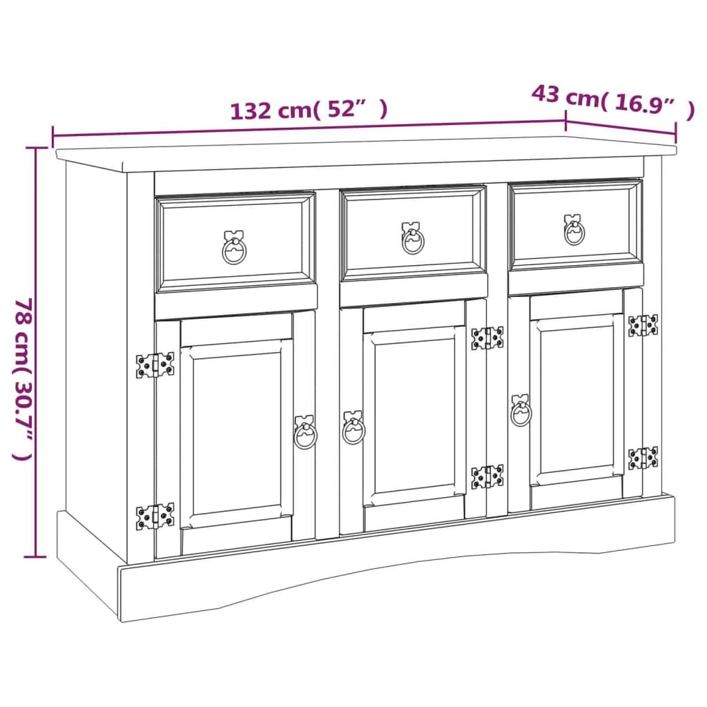 Sideboard Mexiko-Stil Kiefernholz Weiß 132x43x78 cm