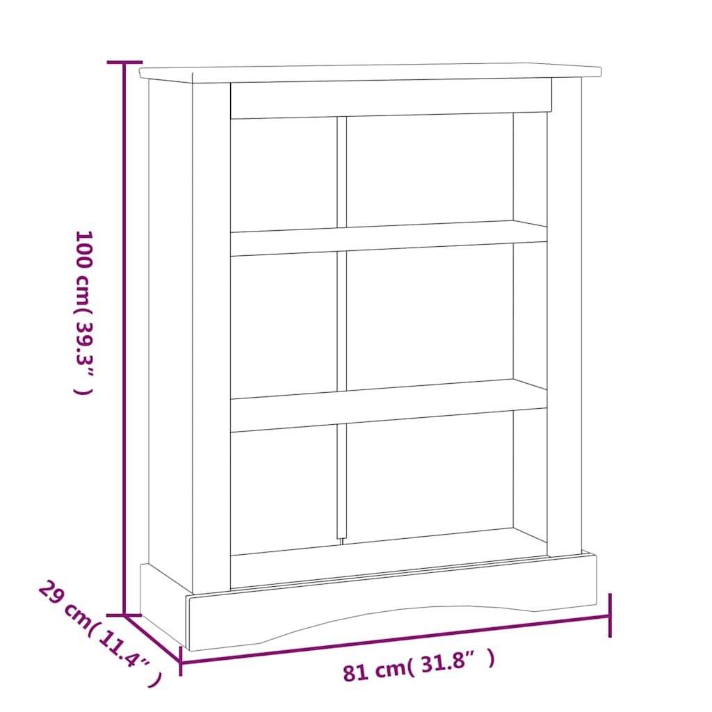 Bücherschrank 3 Fächer Mexiko-Stil Kiefernholz Weiß 81x29x100cm