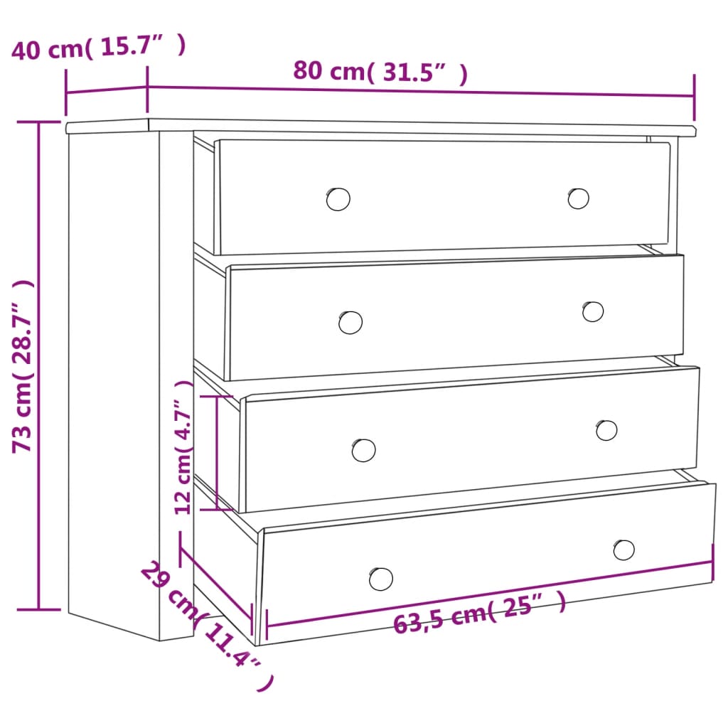 Beistellschrank Weiß 80×40×73 cm Panama-Kiefer
