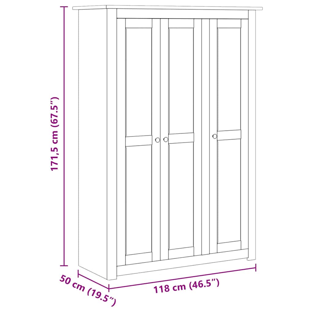 Kleiderschrank 3-Türig Grau 118×50×171,5 cm Kiefer Panama Serie