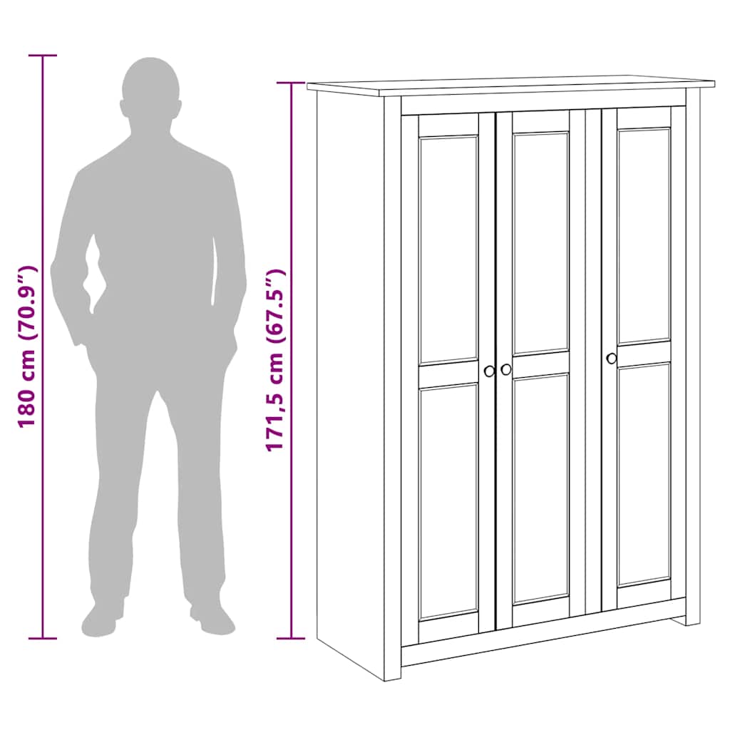 Kleiderschrank 3-Türig Grau 118×50×171,5 cm Kiefer Panama Serie
