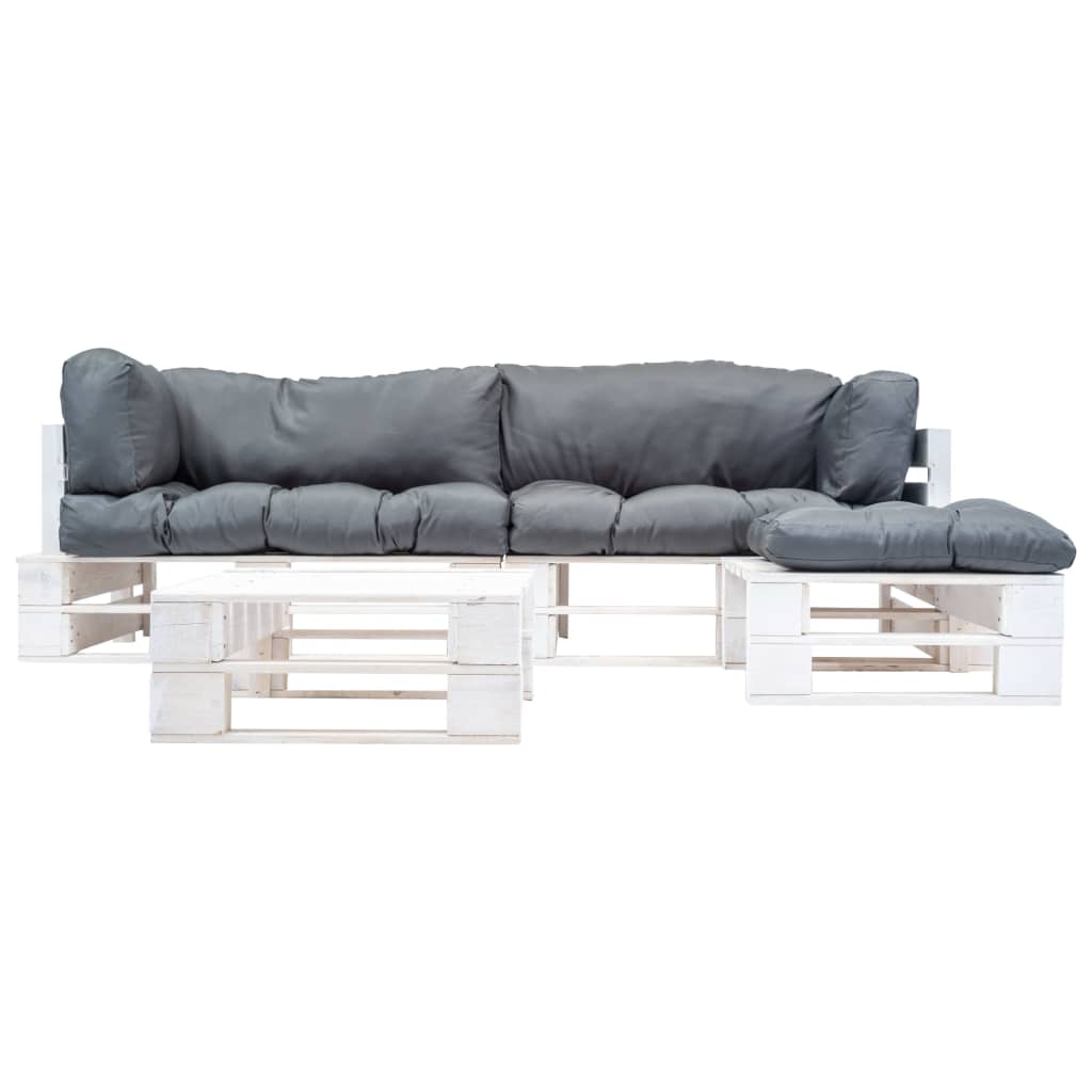 4-tlg. Paletten-Lounge-Set mit Kissen in Grau Holz