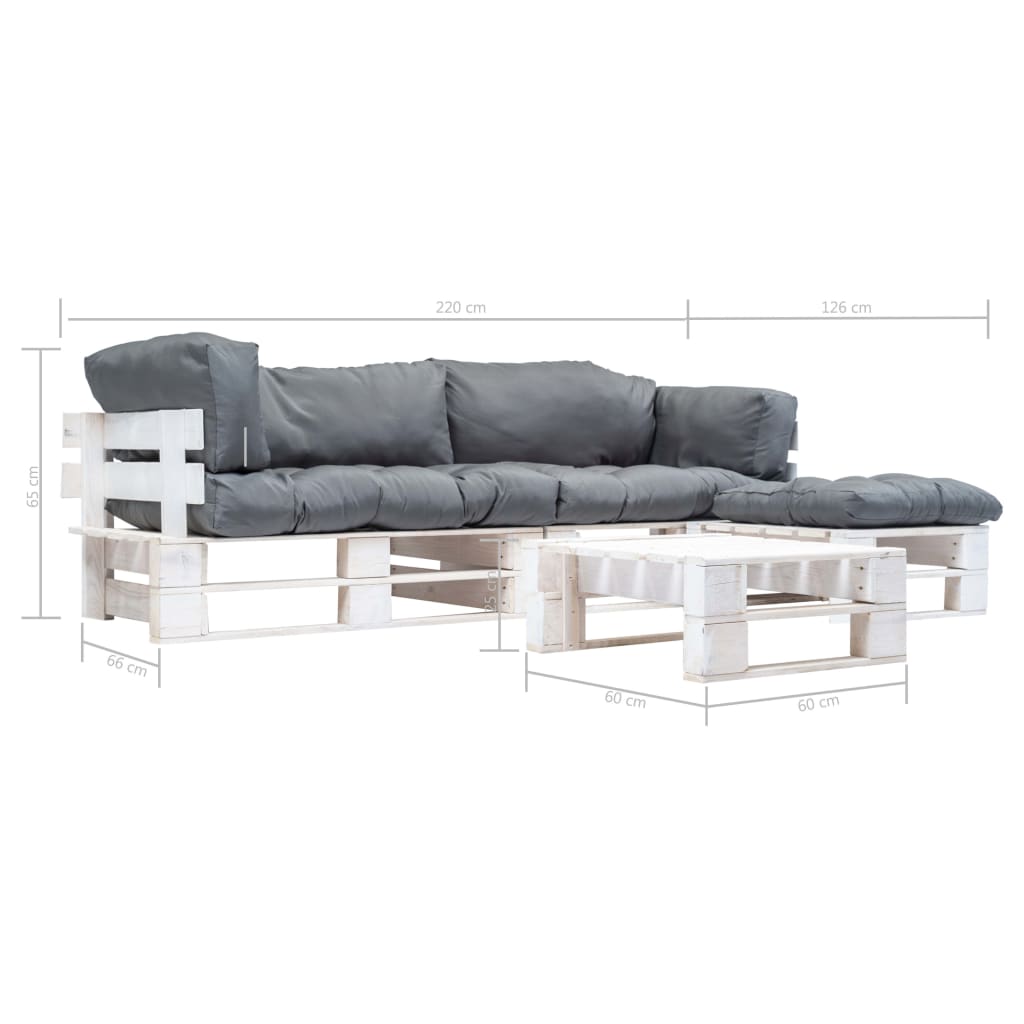 4-tlg. Paletten-Lounge-Set mit Kissen in Grau Holz