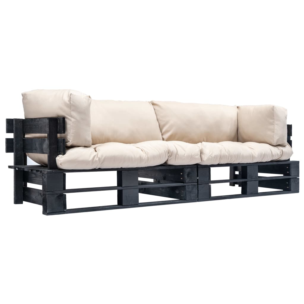 2-tlg. Outdoor-Sofa-Set Paletten Kissen Sandfarben Kiefernholz