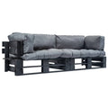 2-tlg. Outdoor-Sofa-Set Paletten mit Kissen in Grau Kiefernholz