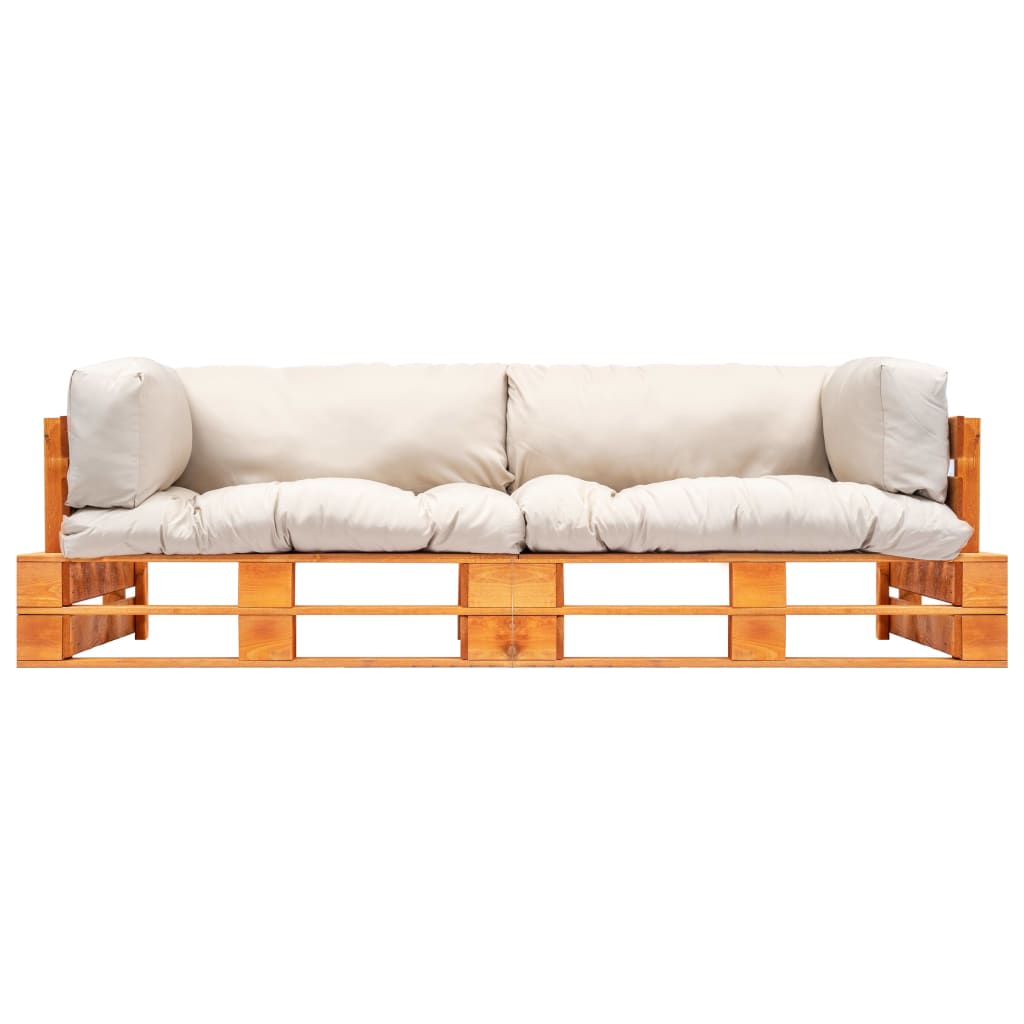 2-tlg. Garten-Palettensofa-Set Kissen in Sandfarben Kiefernholz