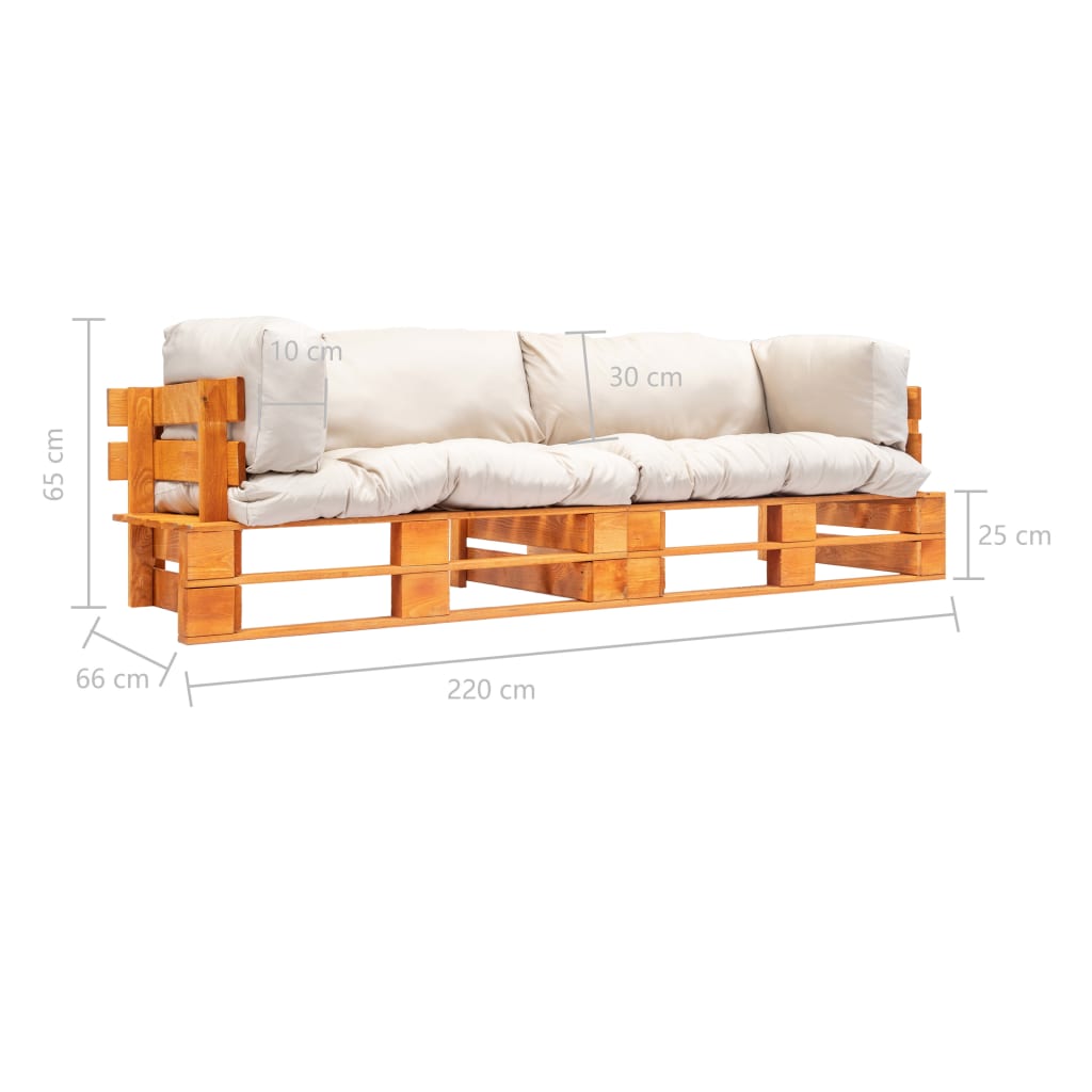 2-tlg. Garten-Palettensofa-Set Kissen in Sandfarben Kiefernholz