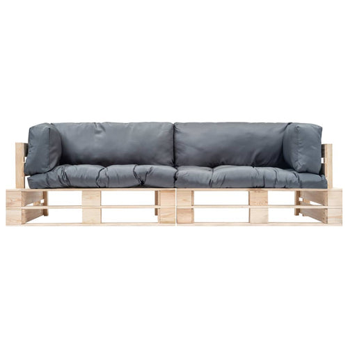 2-tlg. Outdoor-Sofa-Set Paletten mit Kissen in Grau Kiefernholz