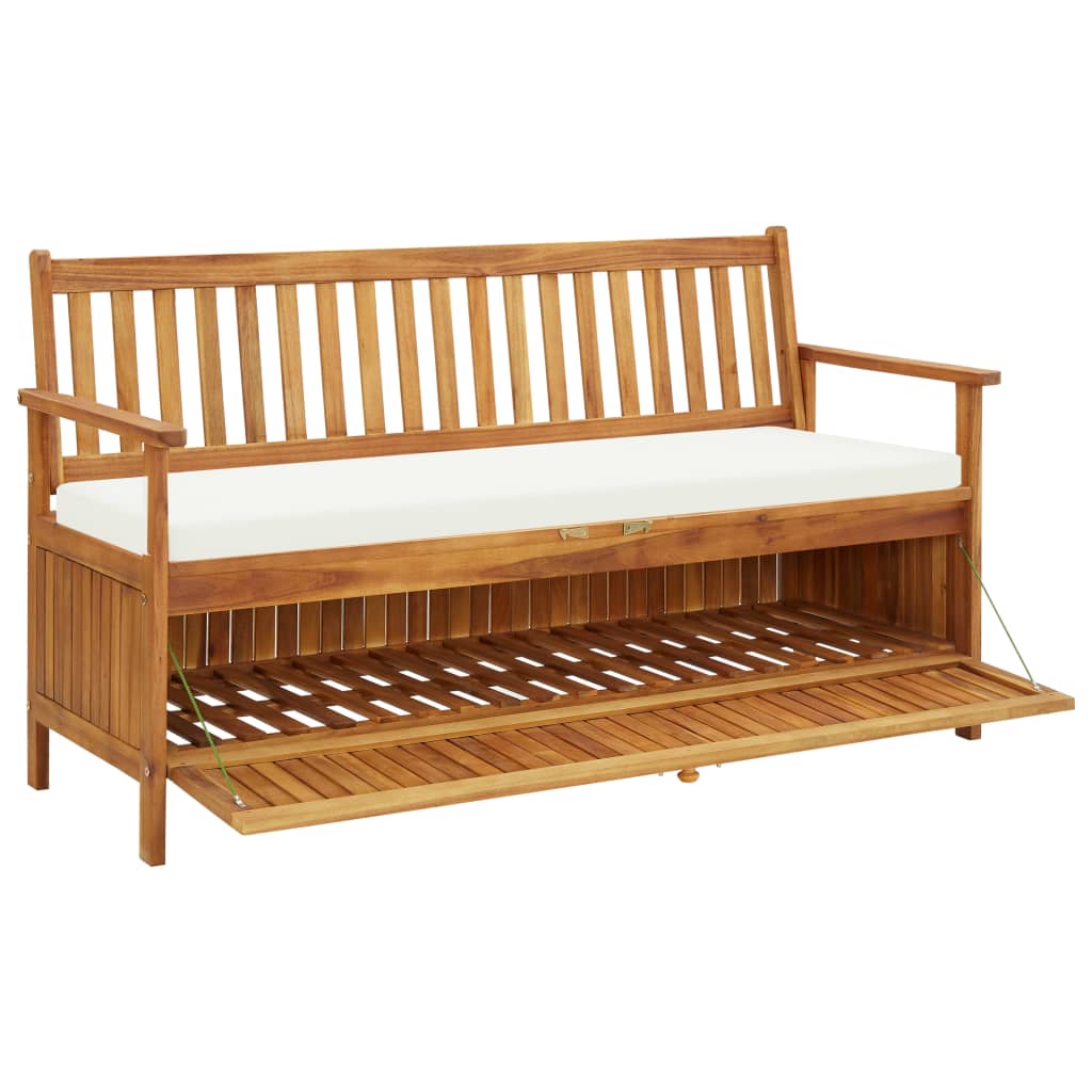 Sitzbank mit Stauraum und Sitzpolster 148 cm Massivholz Akazie
