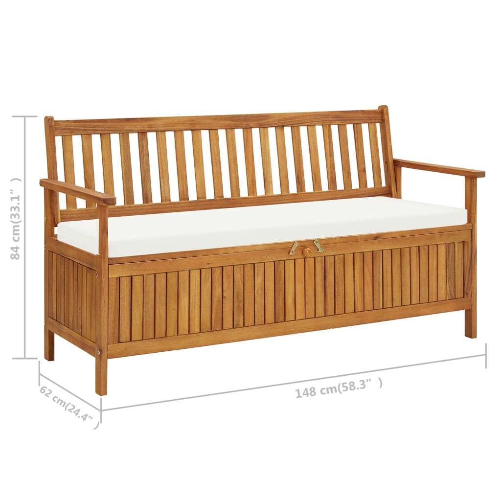 Sitzbank mit Stauraum und Sitzpolster 148 cm Massivholz Akazie