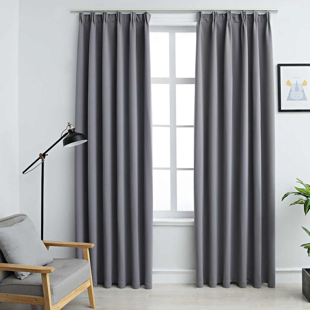 Verdunkelungsvorhänge mit Haken 2 Stk. Grau 140x225cm