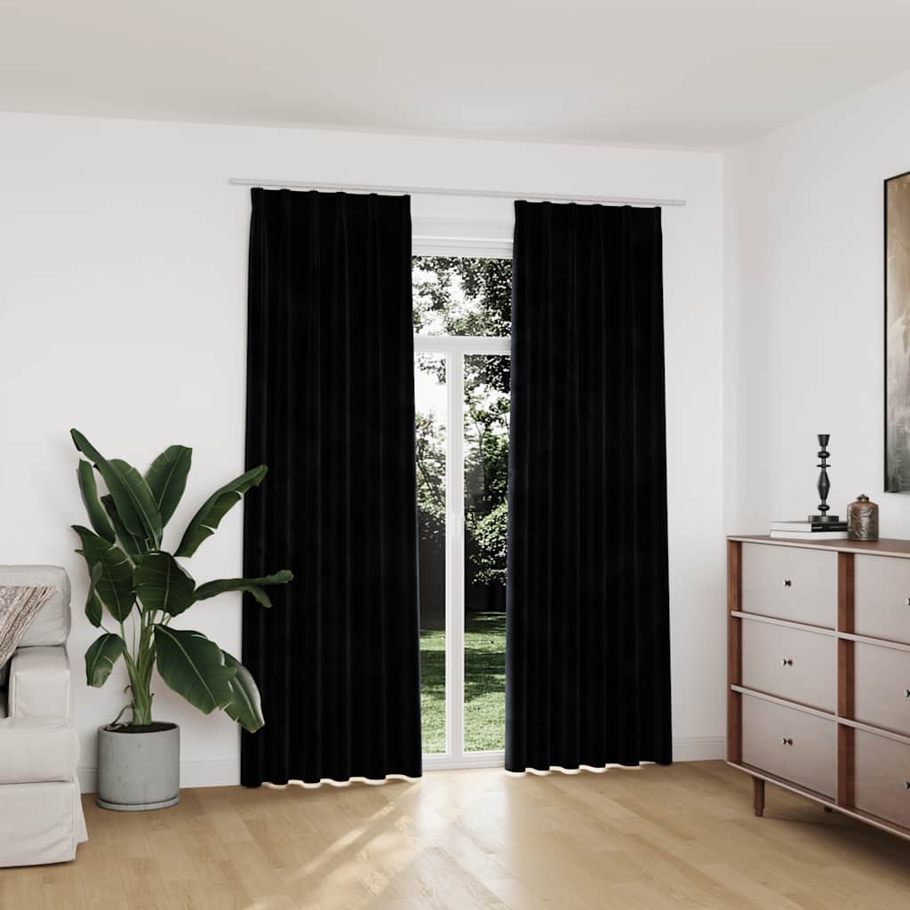 Verdunkelungsvorhänge mit Haken 2 Stk. Samt Schwarz 140x225 cm