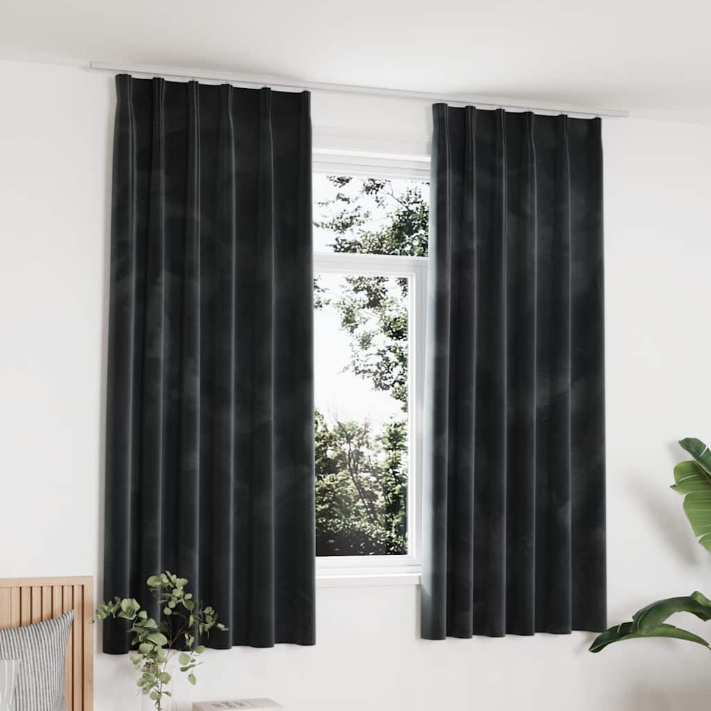 Verdunkelungsvorhänge mit Haken 2 Stk. Samt Anthrazit 140x175cm