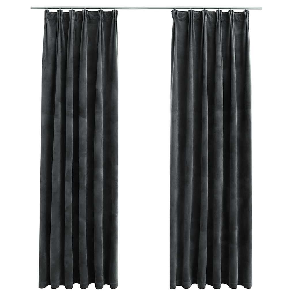 Verdunkelungsvorhänge mit Haken 2 Stk. Samt Anthrazit 140x225cm