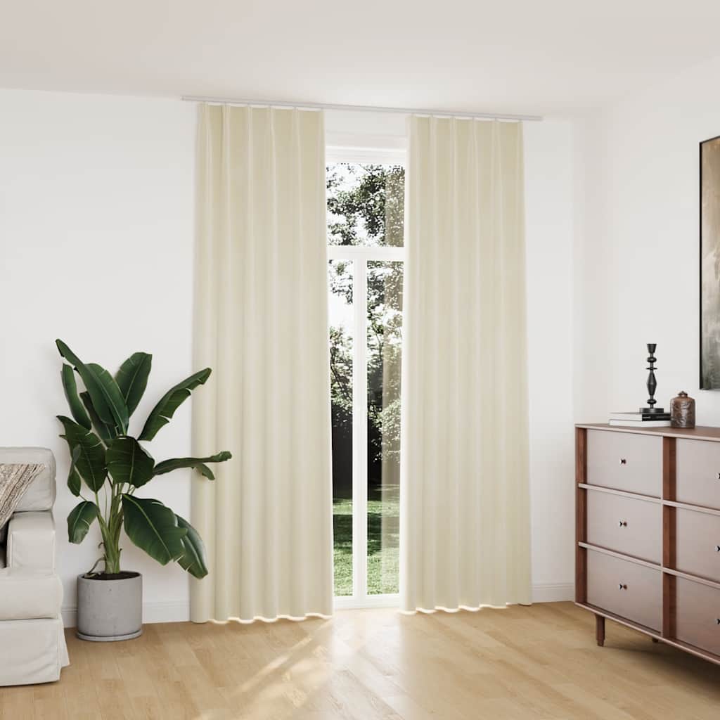 Verdunkelungsvorhänge mit Haken 2 Stk. Samt Creme 140x245cm